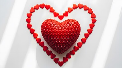 Valentine's day heart decorations with red hearts on white background