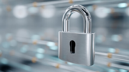 Fototapeta premium A sturdy metal padlock ensures security, standing guard against intrusions.