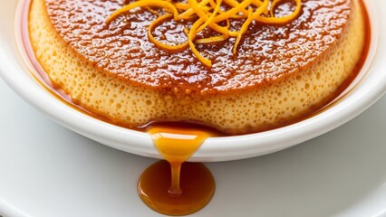Decadent Caramel Flan Dessert with Orange Zest Garnish