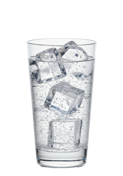 pristine highball glass filled with effervescent tonic water and jagged artisanal ice, intense macro focus on bubbles and texture, isolated against a brilliant white background, concept for beverage