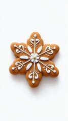 Snowflake Cookie Delight: Intricate snowflake-shaped cookie, meticulously decorated with delicate frosting, offering a festive and charming treat.