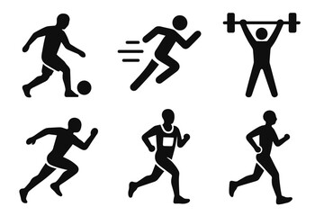 Silhouette icons of sports activities: soccer, running, weightlifting