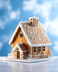 Gingerbread House Delight: A beautifully crafted gingerbread house stands elegantly, with its intricate icing details and charming architecture, evoking feelings of warmth and holiday cheer.