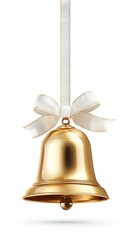 Golden Bell with Ribbon: A lustrous golden bell is suspended by a delicate white ribbon, adorned with a graceful bow, exuding an aura of festivity and celebration.
