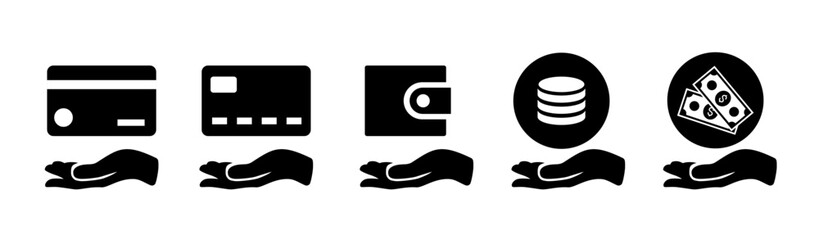 Payment options icon set. Salary icons. Vector flat black icons isolated on white background.