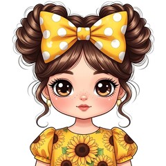 Obraz premium Young girl with sunflower bow and dress