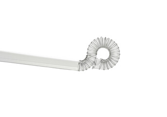 highly detailed macro photo of a single, sharply bent transparent plastic drinking straw emphasizing the corrugated joint, isolated on transparent, environmental waste concept