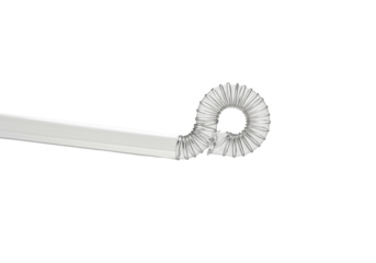 highly detailed macro photo of a single, sharply bent transparent plastic drinking straw emphasizing the corrugated joint, isolated on transparent, environmental waste concept