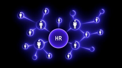 HR Network Concept: Human Resources Organization Chart with Connected People Icons on Dark Blue Background - Powered by Adobe