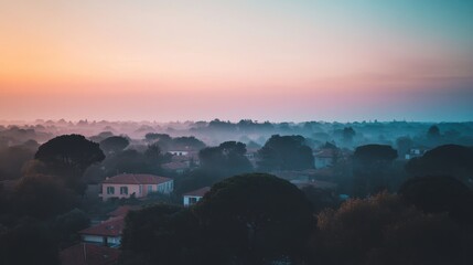 Misty Sunrise Over a Picturesque European Town