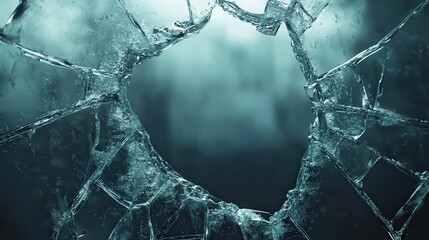 Shattered Glass with Jagged Edges and a Dark Void, Reflecting Light in a Dramatic Composition