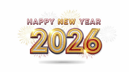 Metallic Red and Gold 2026 Celebration PNG with Alpha Channel