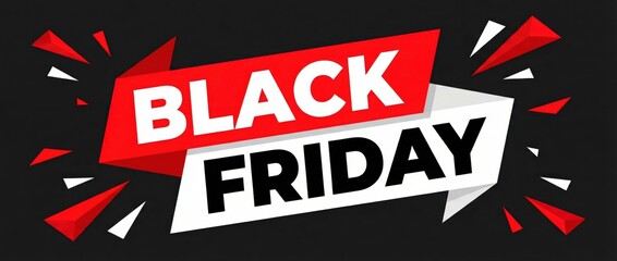 Vibrant black friday sale banner with bold red and white geometric design