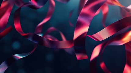 Abstract Crimson Ribbons Dancing Against a Deep Blue, Artistic and Elegant