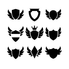 Obraz premium elegant laurel wreaths, shields, wings, and ribbon vector set. black-and-white vector pack of wreaths, shields, banners, and wings