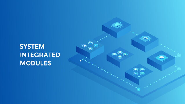 Flat vector illustration of system integration concept with connected modules