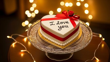 Heart-shaped cake with romantic message illustration