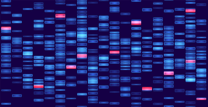 Genomic data visualization. Abstract DNA sequencing and genome mapping graphics. Scientific concept for medical research, biotechnology, and genetic testing. Vector illustration.