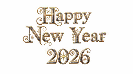 Ornate gold 2026 holiday text, isolated subject cut-out