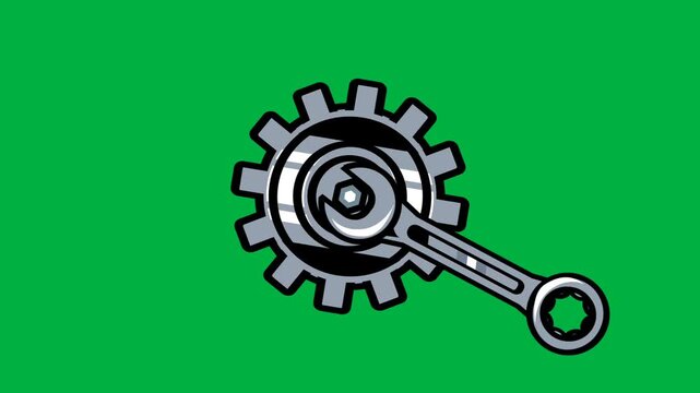 Animation of gears and wrenches with a green chroma key background 