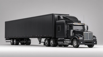 Commercial mockup of a long-haul black tractor-trailer featuring an empty advertising surface on the trailer