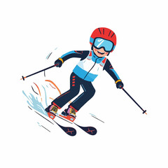 Obraz premium Vibrant Illustration of a Skier Descending a Snowy Slope, Capturing the Thrill and Joy of Winter Sports Activity