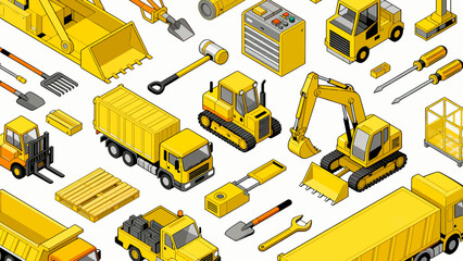 Yellow construction vehicles and tools © KY