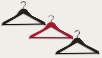 Red and Black Coat Hangers isolated on white background, empty, sale