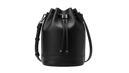 Black leather bucket bag with drawstring closure and adjustable strap black bag leather bag