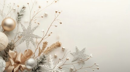 Golden easter eggs nestled among white flowers and frozen evergreen pine branches create a festive winter nature scene against a black background