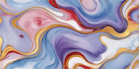 Fototapeta premium Abstract colorful background with liquid blue waves and metallic swirl paint flow creating a 3d wavy pattern for a vibrant art backdrop