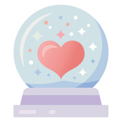 Romantic Heart Snow Globe Love Illustration in Soft Pastel Colors