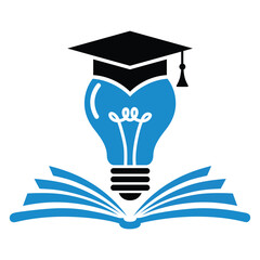 Education Idea Concept with Light Bulb, Graduation Cap and Open Book Illustration