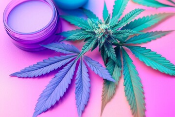 Artistic Representation of Cannabis Enhanced with Neon Lighting
