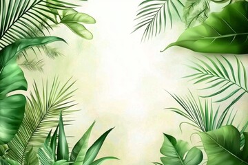 Colorful tropical foliage and palm trees in a unique watercolor pattern.