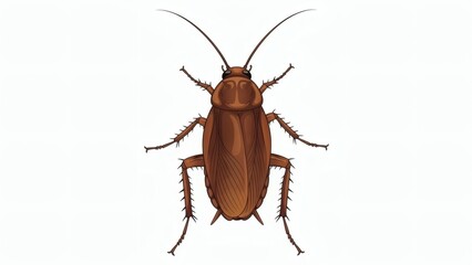 Roach Vector Brown insect on clean white surface with pest control problem.