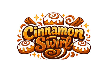 Cinnamon pastry logo with decorative swirls and icing details