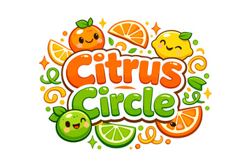 Playful citrus characters and slices in colorful cartoon style