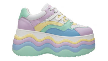 Pastel wave platform sneaker with white laces and white sole shoe footwear platform shoe pastel colors