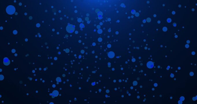 Shimmering bokeh particles gently descend across a deep blue background, creating a mesmerizing abstract pattern. Their soft glow imbues the space with a sense of depth and mystery.