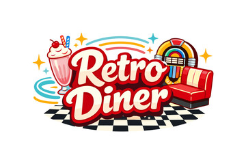 Retro diner vibes with milkshake, jukebox, and checkered floor