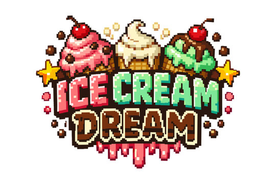 Pixel art ice cream dream: retro dessert with cherry and sprinkles