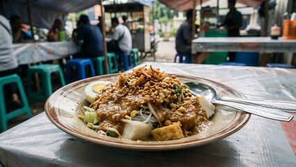 Delicious Gado-Gado, Indonesian Salad with Peanut Sauce, Served at a Local Eatery.