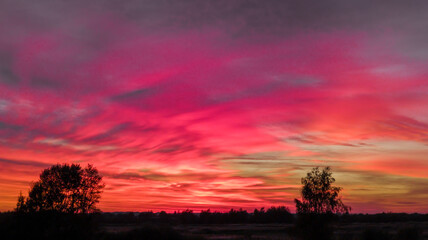 Pink and purple sky at sunset, a colorful landscape