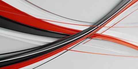 Abstract curved lines in red black and white on light gray backdrop