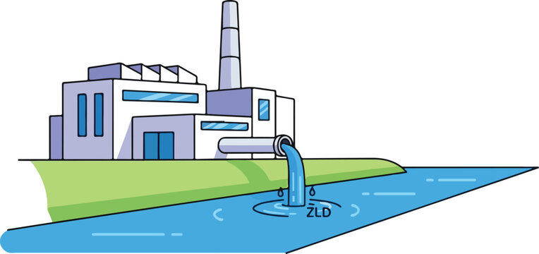 Industrial factory polluting river with wastewater environmental damage concept.