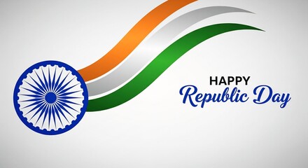 Happy Republic Day of India with Ashoka Chakra and Tricolor Wave Vector Illustration