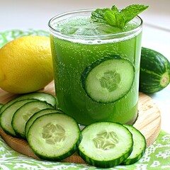 Refreshing Cucumber Mint Detox Drink with Lemon Slices