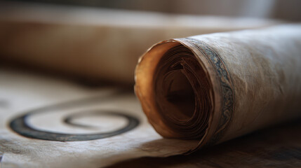 Aged scroll rolled up tightly.