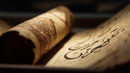 Ancient scroll with intricate calligraphy.